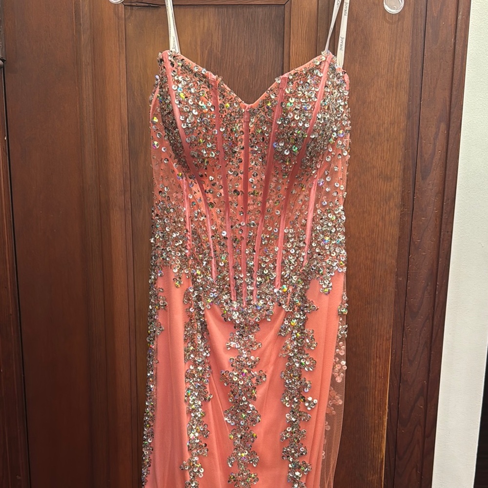 Sequin Embellished Coral Gown